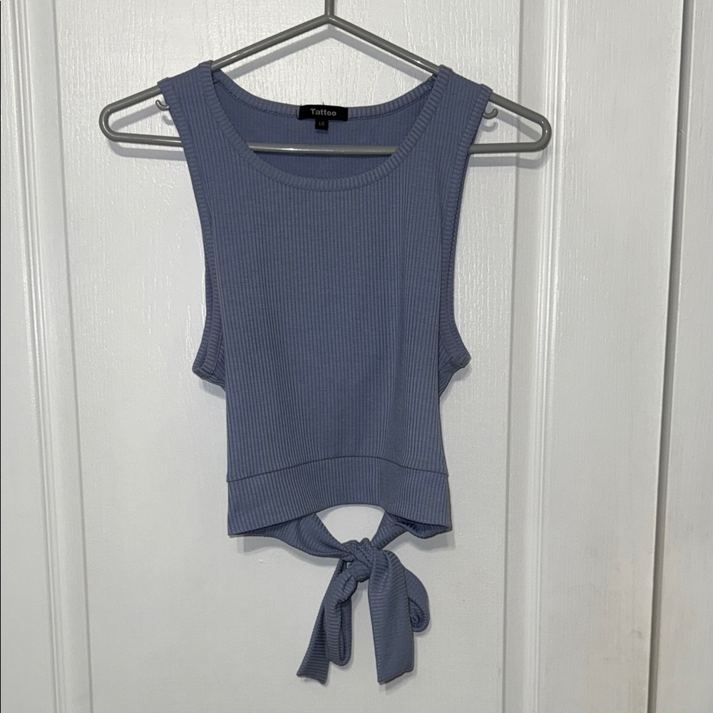 Telfar Blue Back Tie Ribbed Tank Top